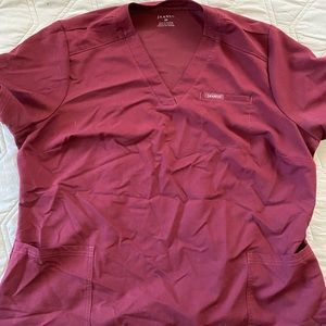 JAANUU 2xl maroon scrub top 3 pocket